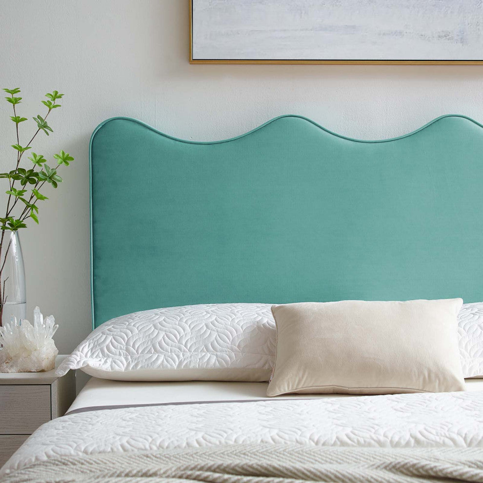 Headboard, Full Queen Size, Velvet, Blue, Modern Contemporary, Bedroom Master