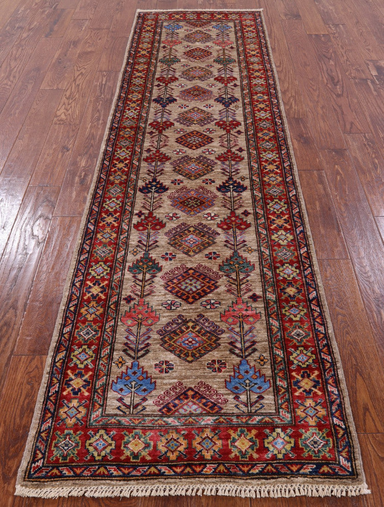 Runner Super Kazak Hand Knotted Wool Rug 2' 7" X 9' 2" Q7706