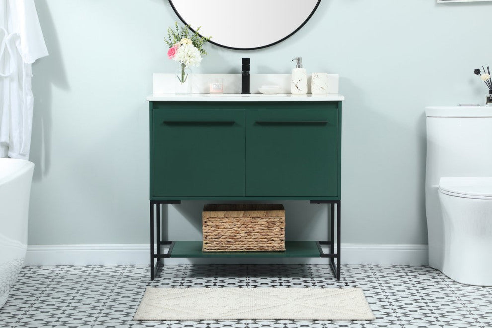 Sue 36" Single Bathroom Vanity, Green, With Backsplash