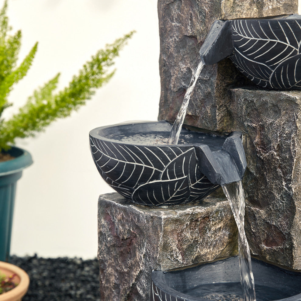 Natural Leaf Textured 4-Tier Resin Fountain