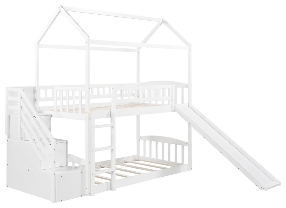 White Twin Over Twin Playhouse Styled Bunk Bed