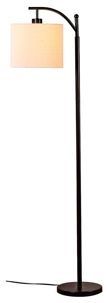 Noir Stem With Oatmeal Hue Drum Shade, Industrial Tall Standing Lamp for Living