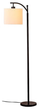 Noir Stem With Oatmeal Hue Drum Shade, Industrial Tall Standing Lamp for Living