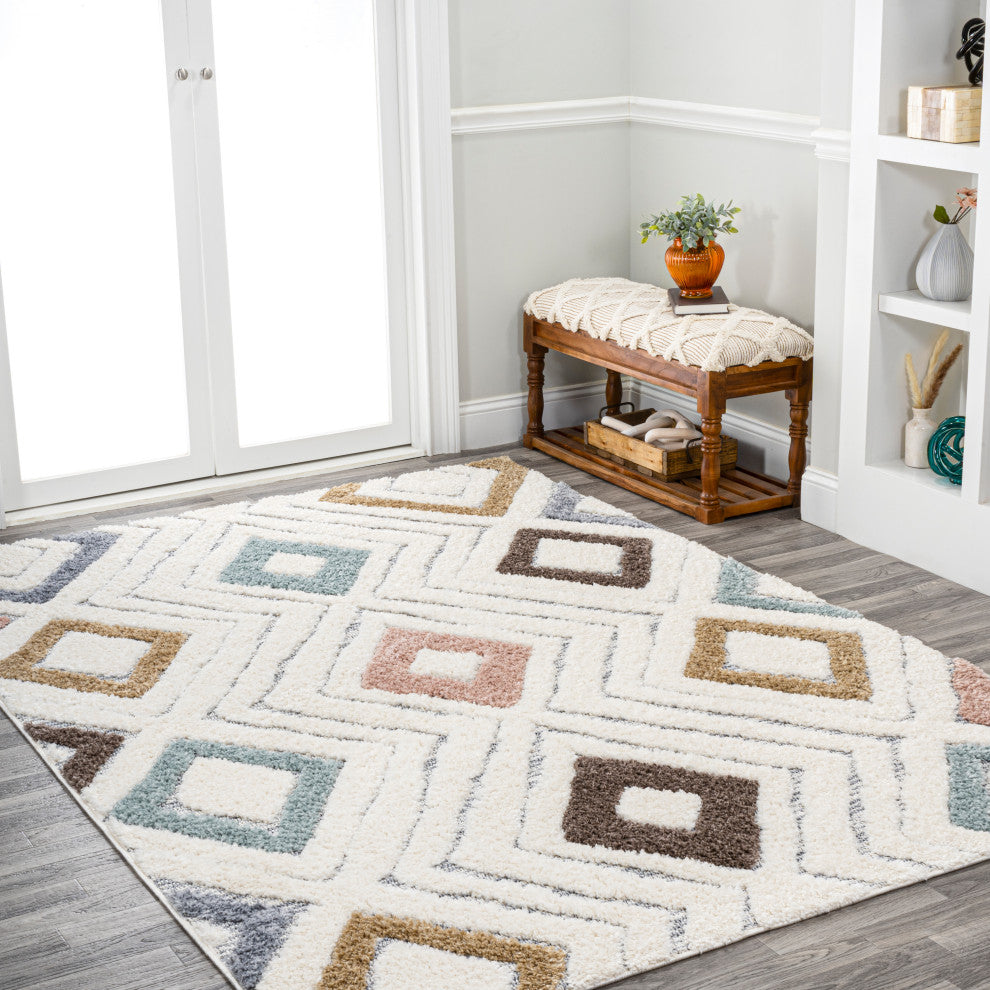 Amira Diamond Tribal High-Low Multi/Cream 8'x10' Area Rug