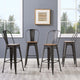 Bar Stool Chair Barstool, Set of 4, Wood, Metal, Brown, Modern, Bar Pub Bistro