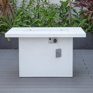 LeisureMod Chelsea Patio Aluminum Propane 44" Fire Pit Table, White