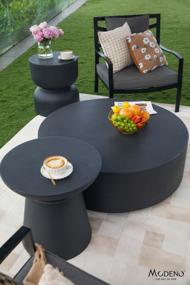 Rome 40" Round Concrete Coffee Table, Slate Black