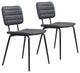 Set of Two Gray Modern Faux Leather Channel Stitching Dining Chairs