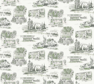 Modern Vista Toile Evergreen Wallpaper
