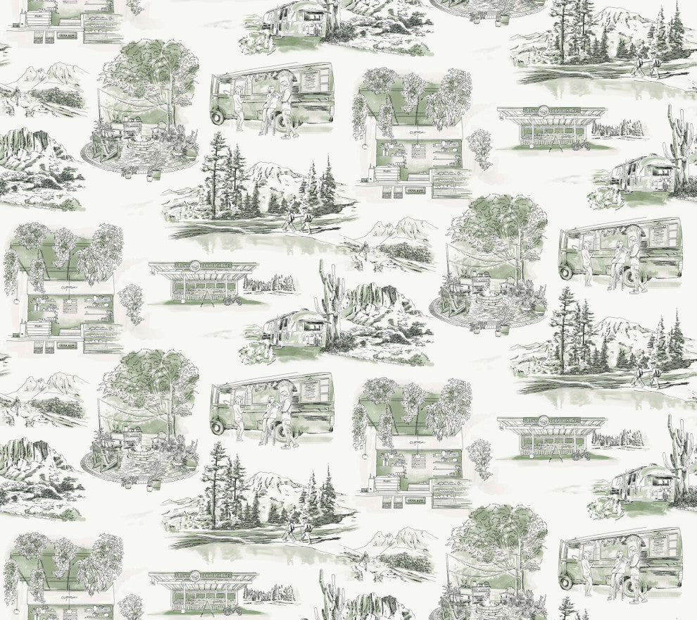 Modern Vista Toile Evergreen Wallpaper