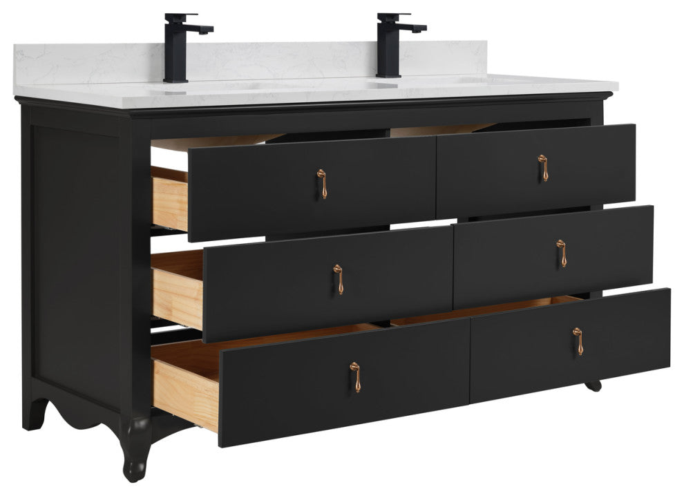 Legion Furniture WS2512 Series Bathroom Sink Vanity, Tricorn Black, 60", Artificial Stone Top, Double Sink