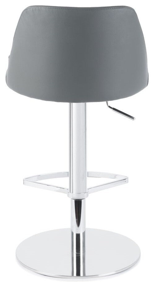 Adele Adjustable Genuine Leather Bar Stool, Gray Leather