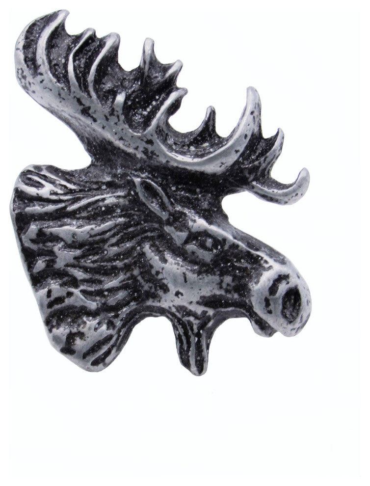 Moose Head Right Facing Cabinet Knob, Pewter