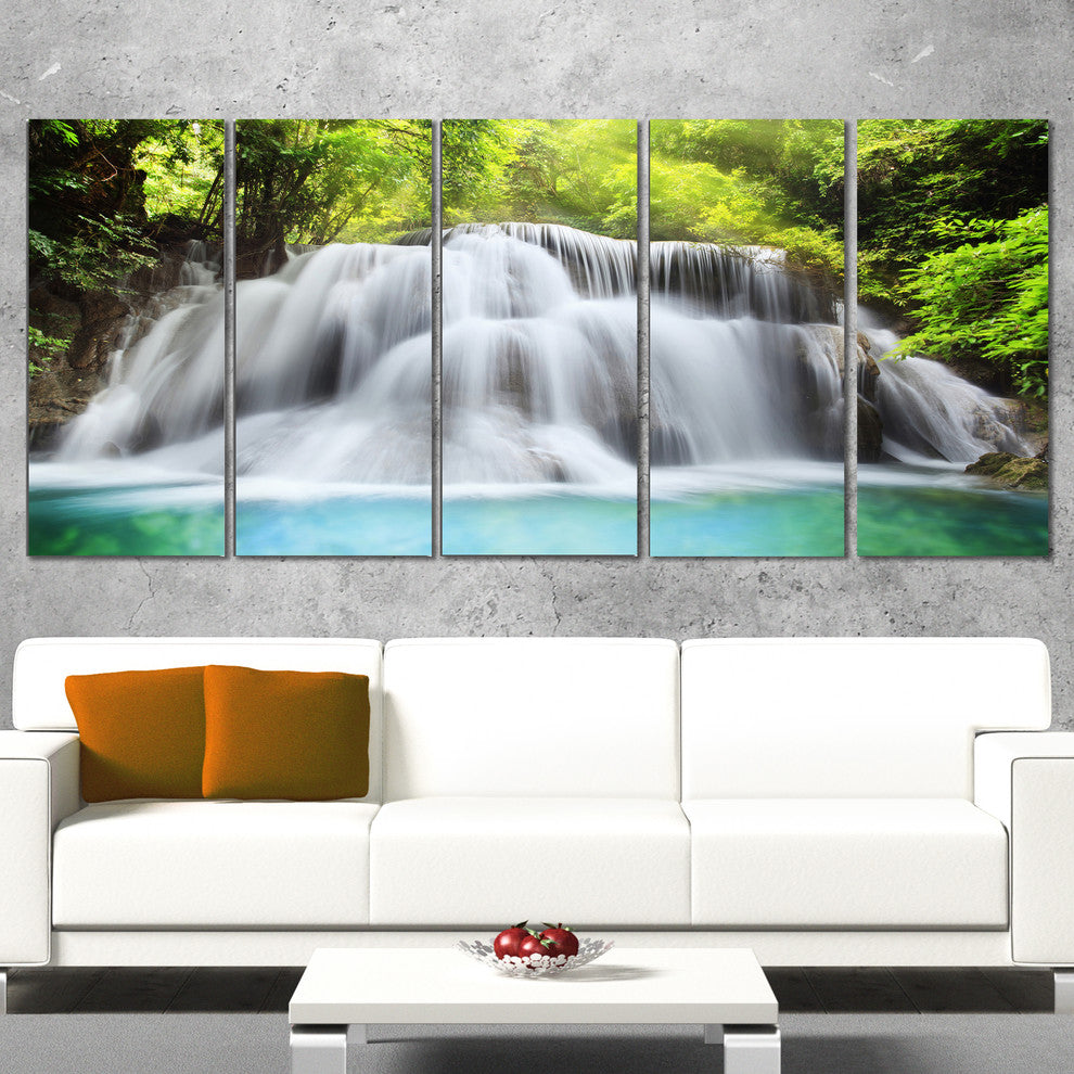 "Huai Mae Kamin Waterfall" Landscape Canvas Print, 5 Panels, 60"x28"
