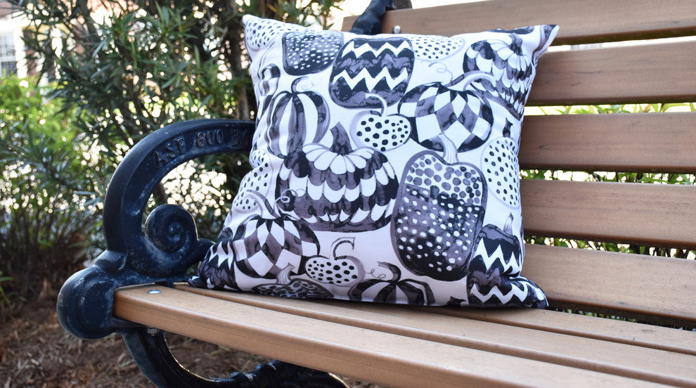 Pumpkins Galore Halloween Print Decorative Throw Pillow, Cream, 16"