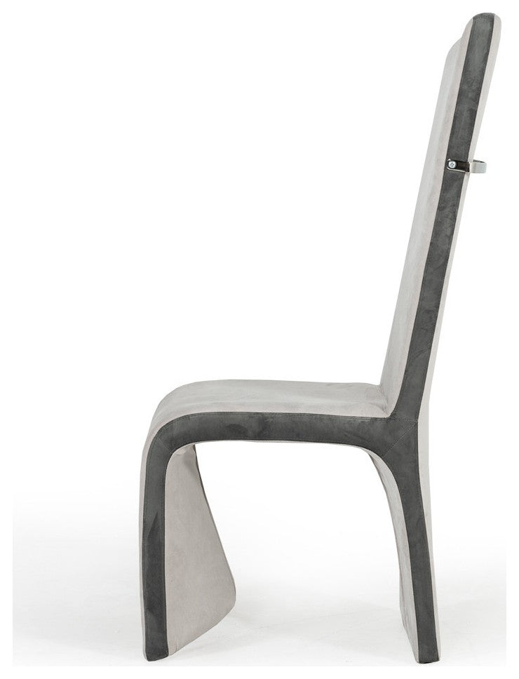 Set of 2 Tall Back Modern Beige and Grey Dining Chairs