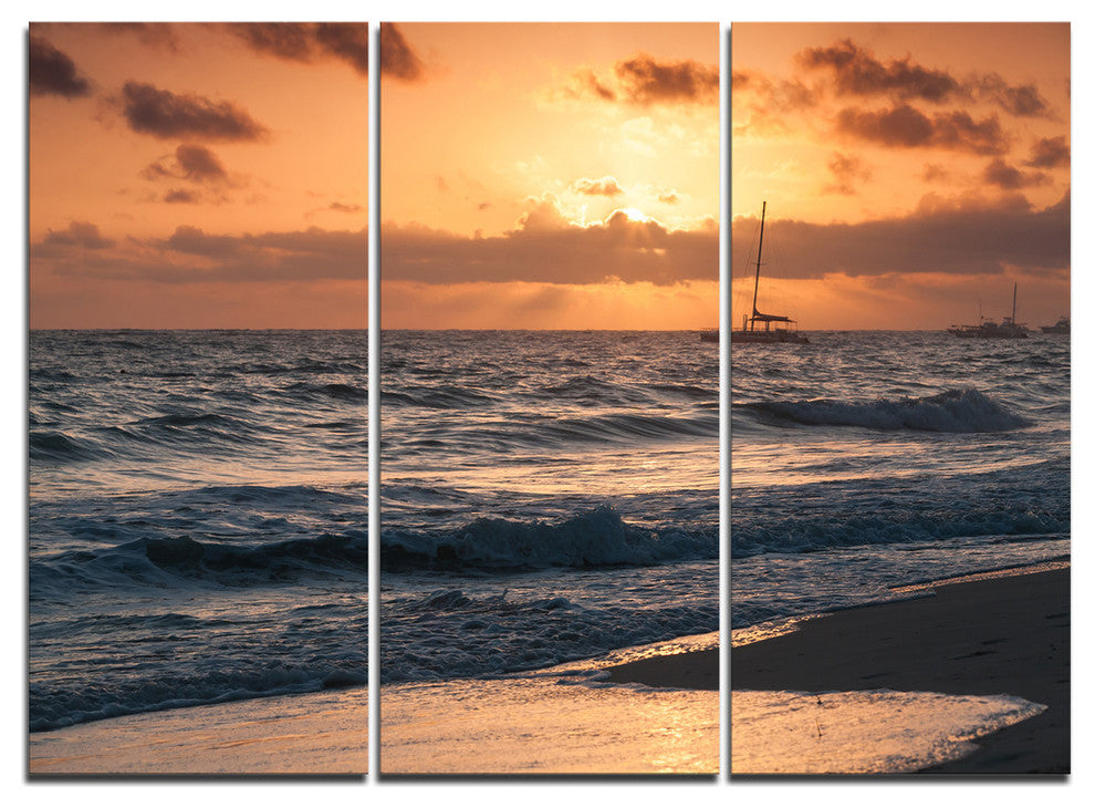 "Colorful Sunrise Over Atlantic Ocean" Beach Metal Wall Art, 3 Panels, 36"x28"