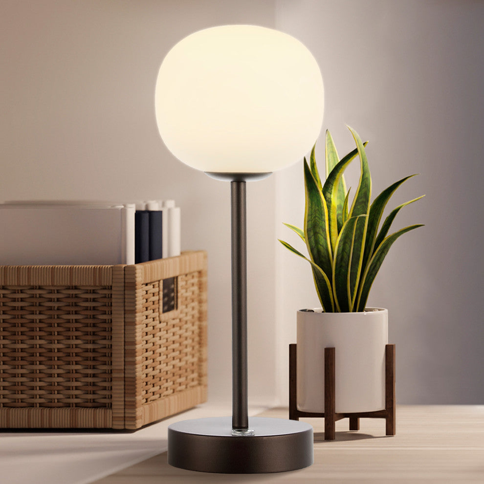 12.25" Modern Minimalist Iron Rechargeable Integrated LED Table Lamp, Black
