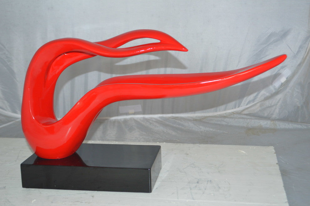 Modern Art Red Ribbon Resin Statue -  Size: 25"L x 6"W x 13"H.