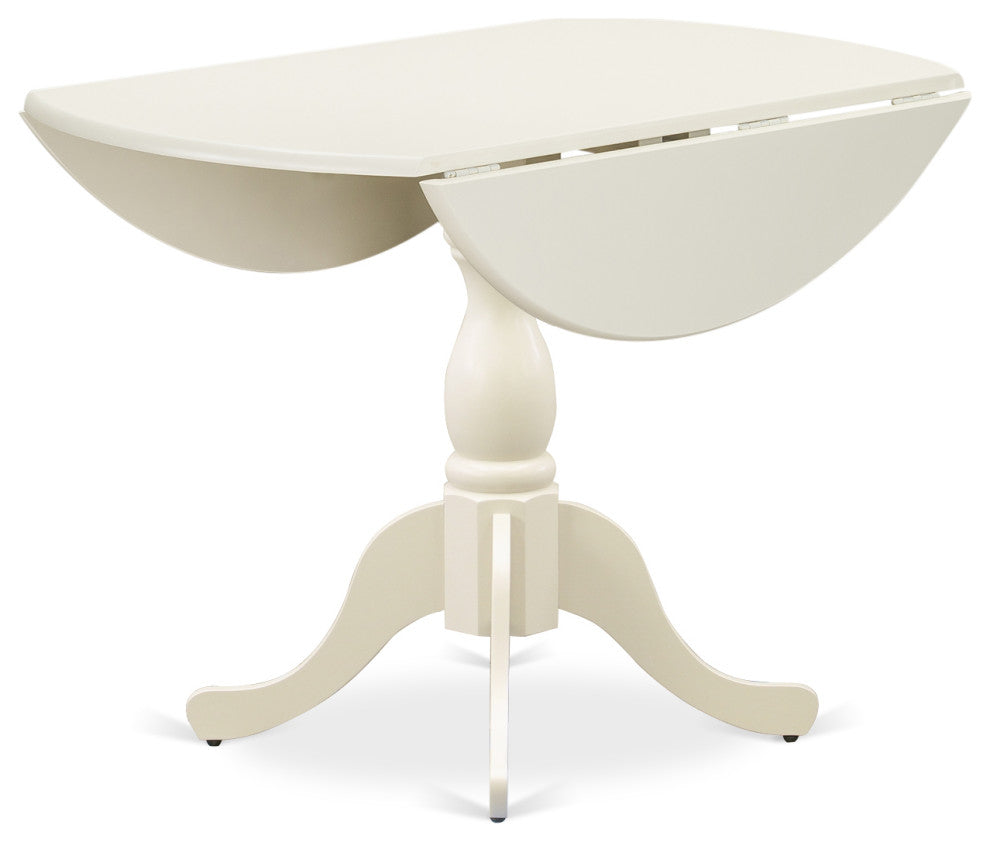 5 Pc Dining Set, 1 Drop Leaves Dining Table, 4 Cream Chair, Linen White Finish