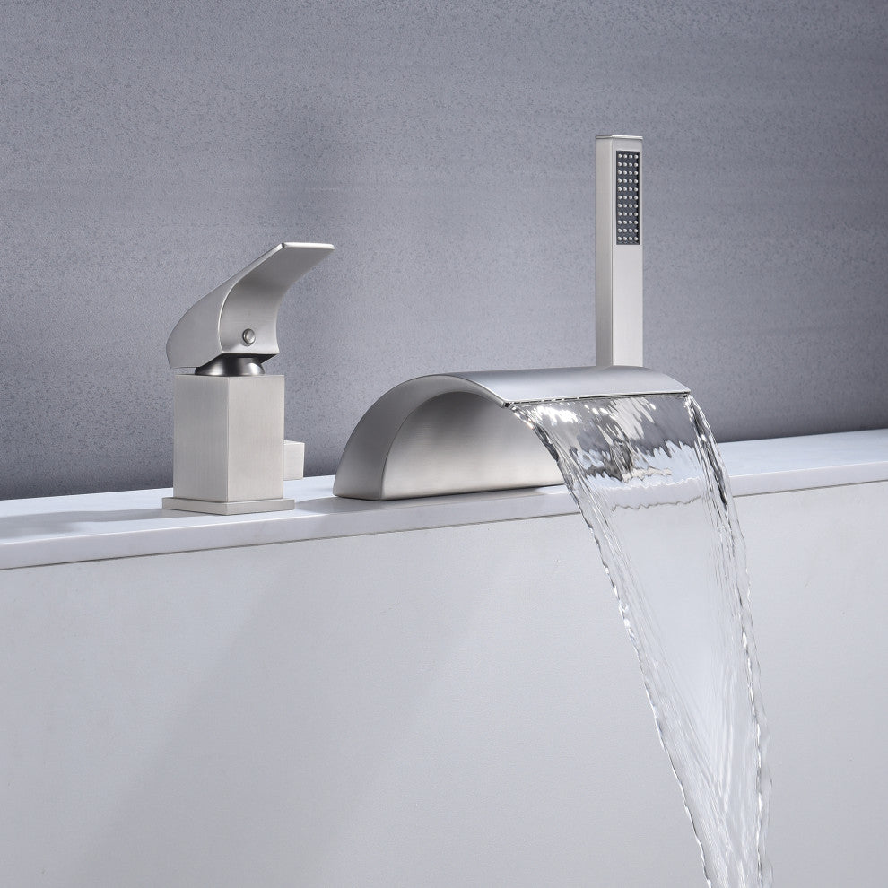 CASAINC Roman Tub Luxury Waterfall Faucet Set Spout w Hand Shower, Brushed Nickel