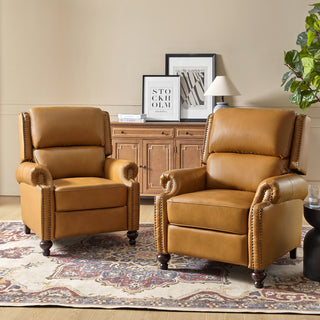Genuine Leather Cigar Recliner With Nail Head Trim, Camel
