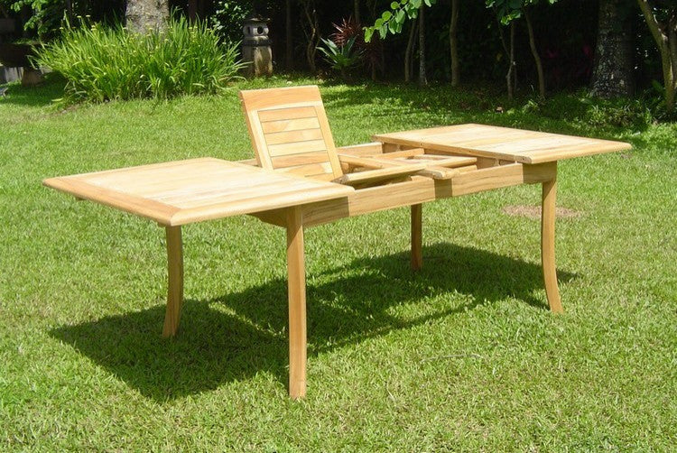 7-Piece Outdoor Teak Dining Set: 94" Rectangle Extn Table, 6 Maldives Arm Chairs