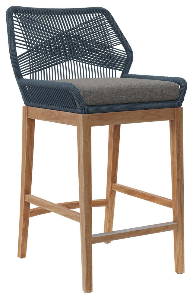 Wellspring Outdoor Patio Teak Wood Bar Stool, Blue Graphite