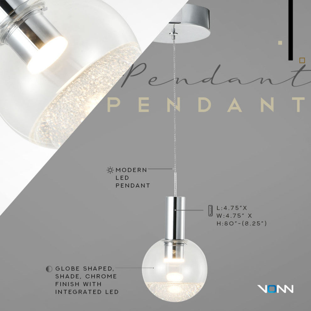 Sienna 5" ETL Certified Integrated LED Pendant Lighting Fixture, Polished Chrome