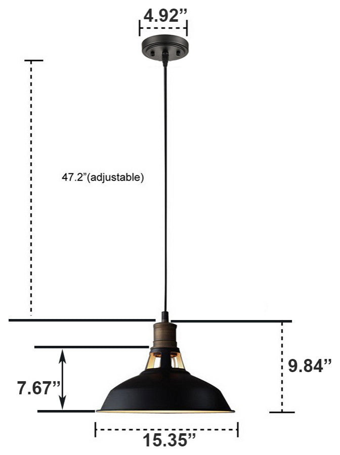 Florence Black Barn Pendant Light Loft Fixture, 15.35", 1-Pack