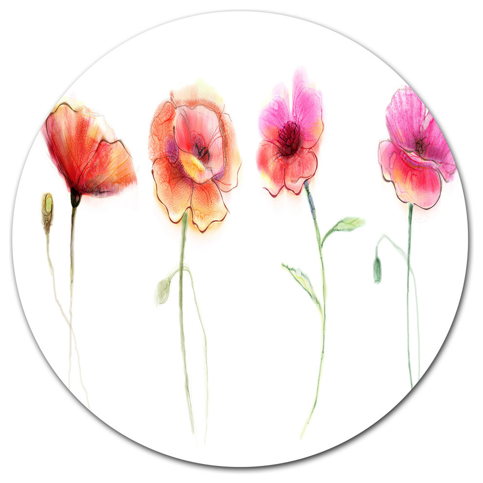 Watercolor Poppy Flowers Sketch, Flower Round Wall Art, 23"