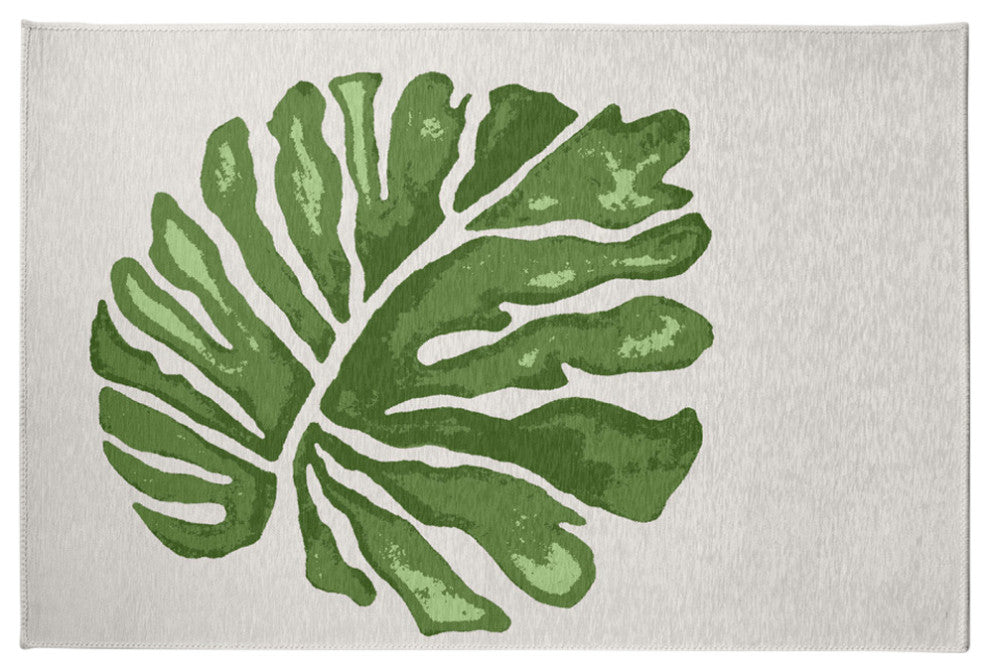 Big Leaf Spring Chenille Rug, Green, 4'x6'
