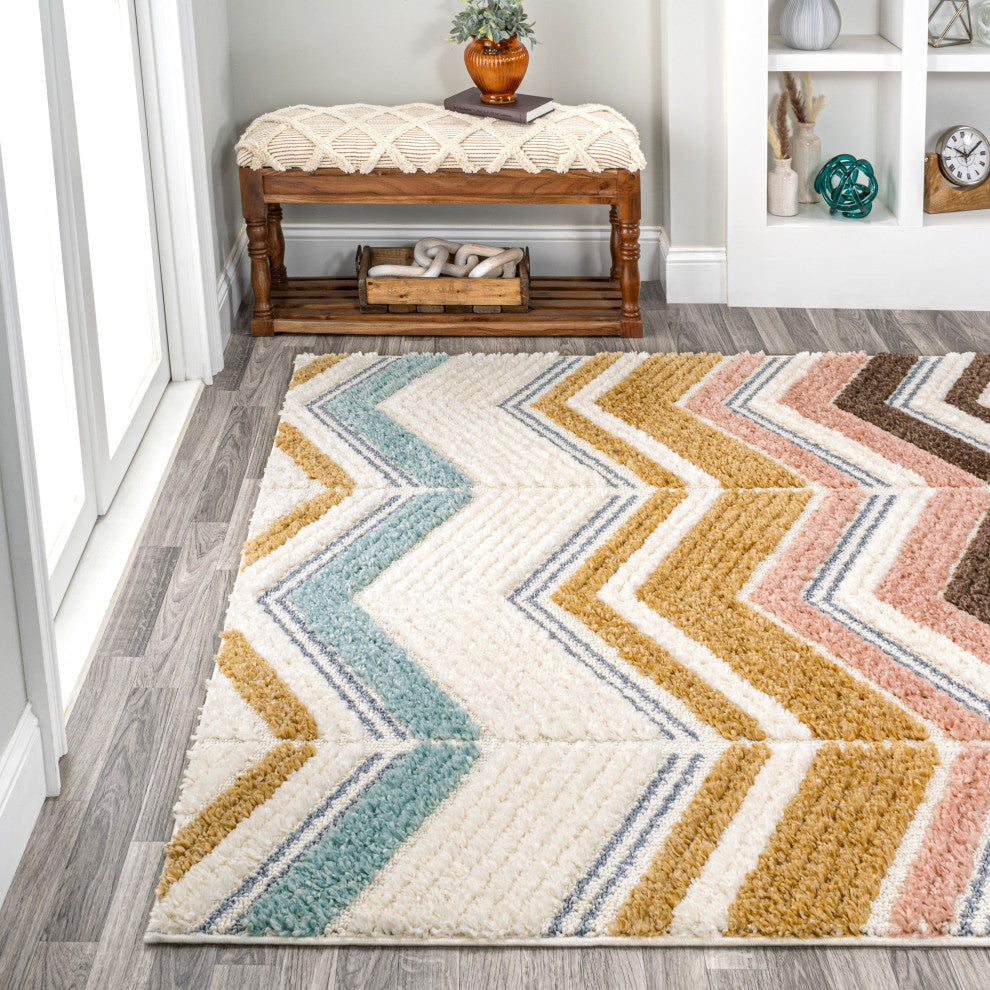 Elin Chevron High-Low Multi/Cream 5'x8' Area Rug