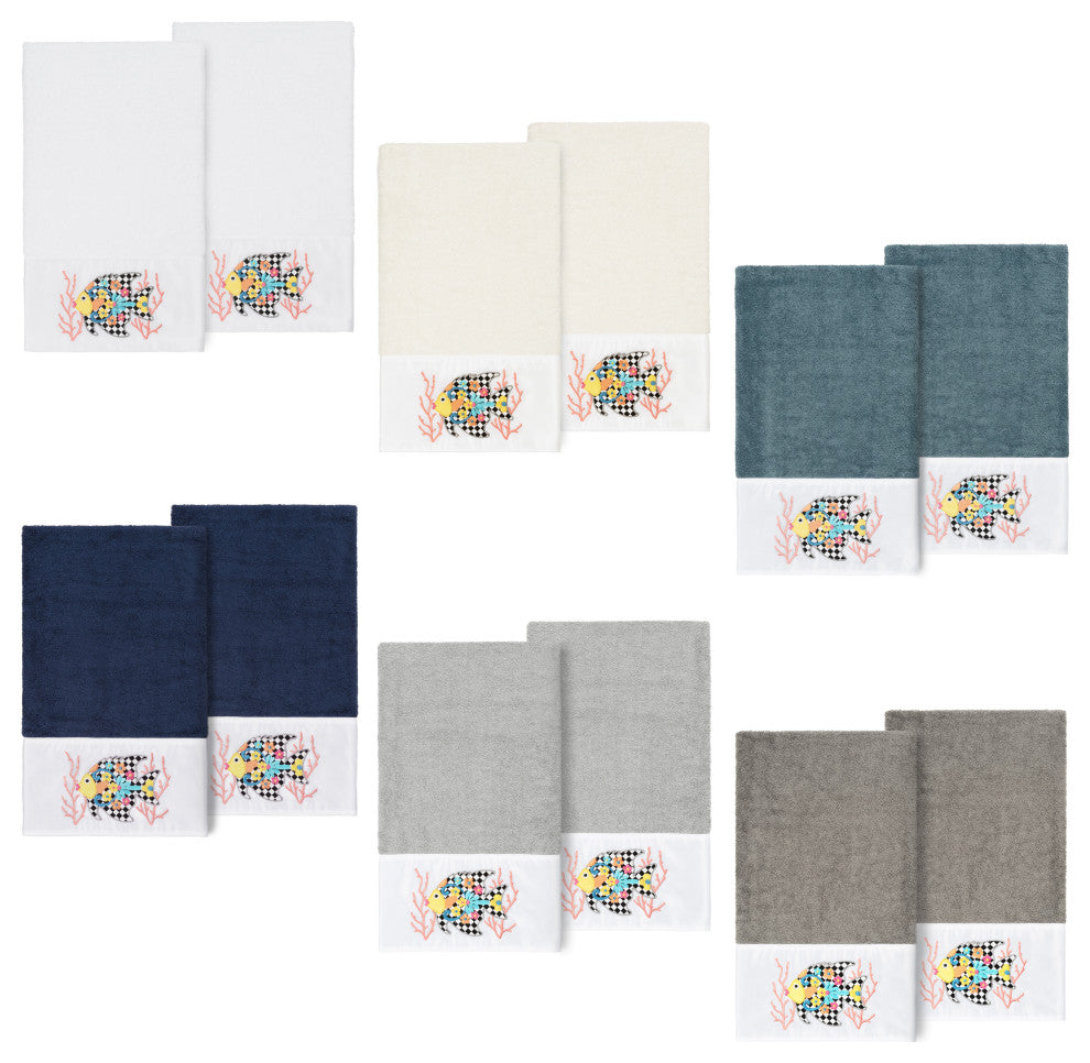 Linum Home Turkish Cotton Feliz 2-Piece Embellished Bath Towel Set, Light Gray