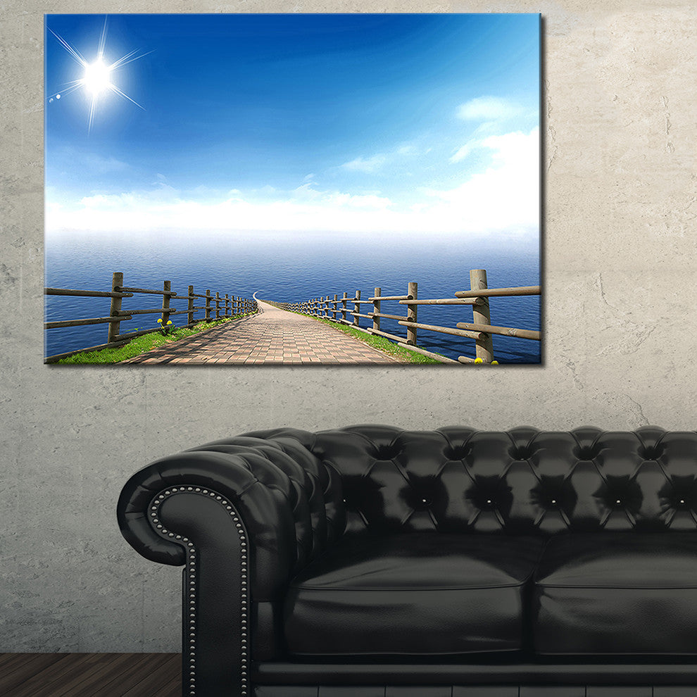 "Endless Pier into Blue Sea" Seascape Canvas Photo Print, 32"x16"
