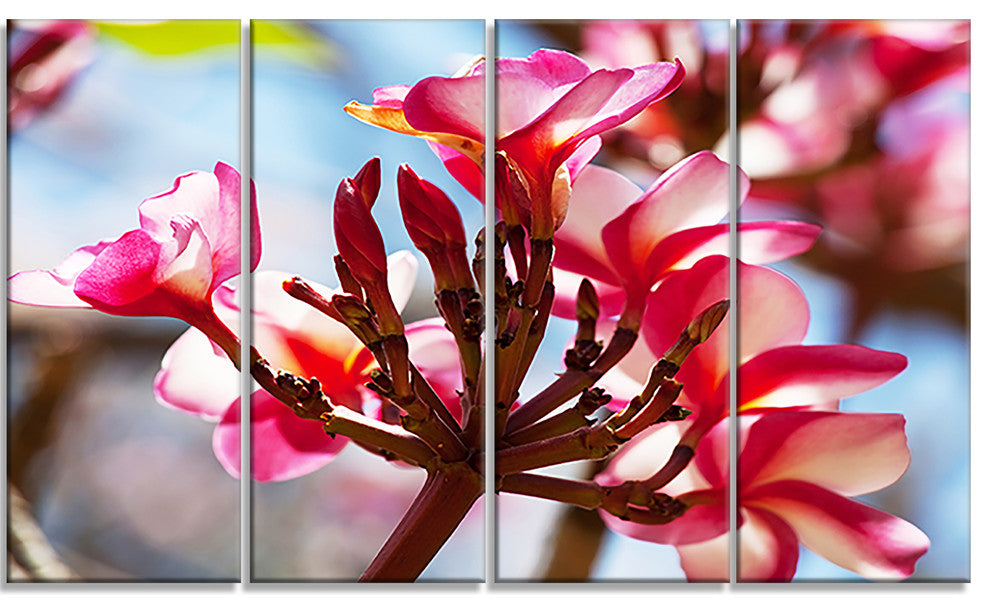 Bunch of Beautiful Tropical Flowers, Floral Canvas Art print, 48"x28", 4 Panels