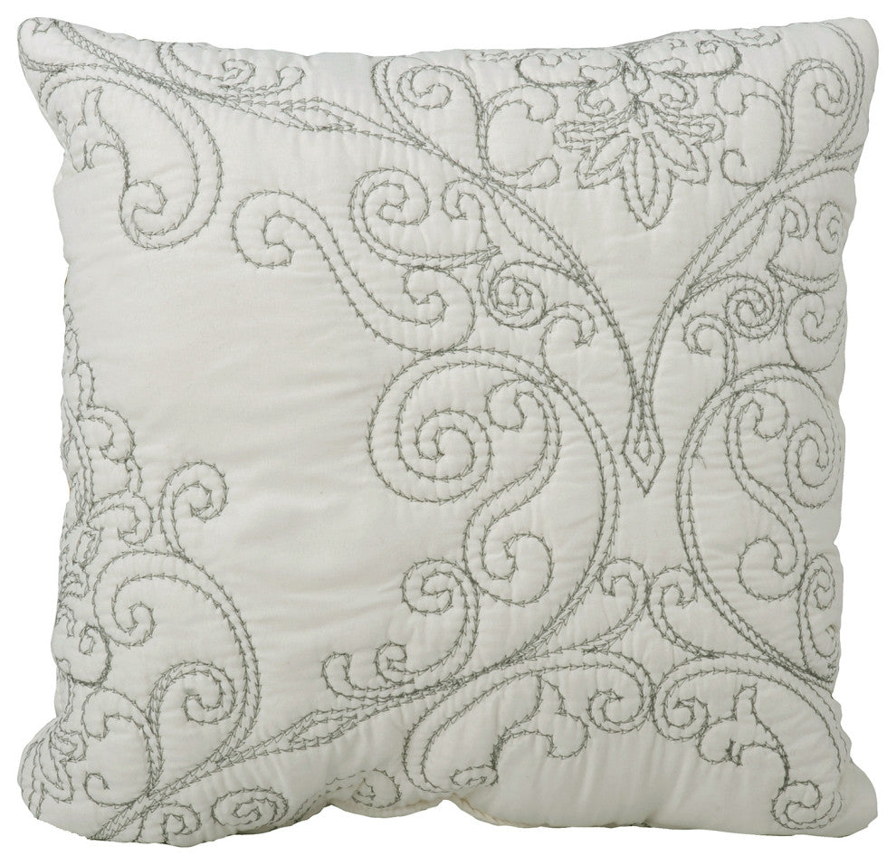 Damask Embroidered Quilted 4 Piece Bed Spread Sets, Antique White, Queen