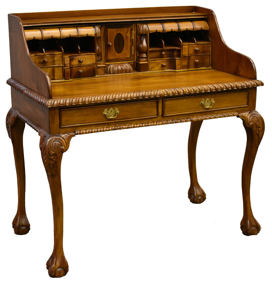 Legacy Solid Mahogany Wood Escritoire Secretary Desk, Light Brown Walnut