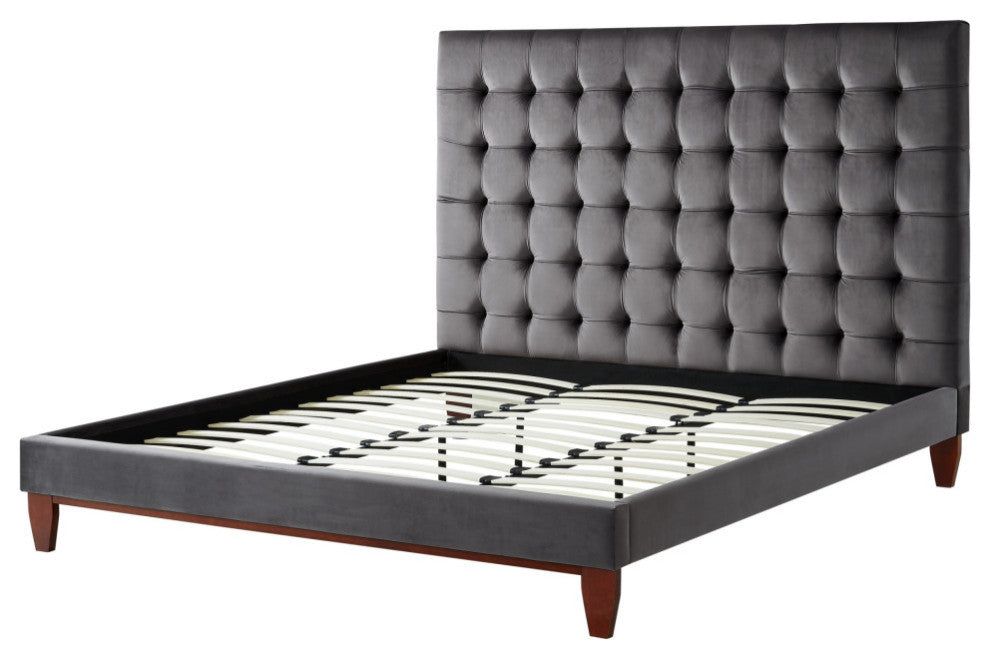 Baldwin Button Tufted Platform Bed, Silver Gray, Queen