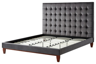 Baldwin Button Tufted Platform Bed, Silver Gray, Queen