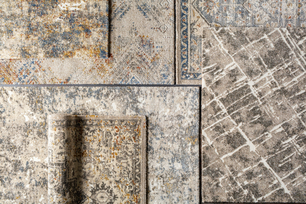 Surya Tuscany TUS-2307 5'3"x7'3" Rug, Champagne/Cream/Burnt Orange/Brown/Denim