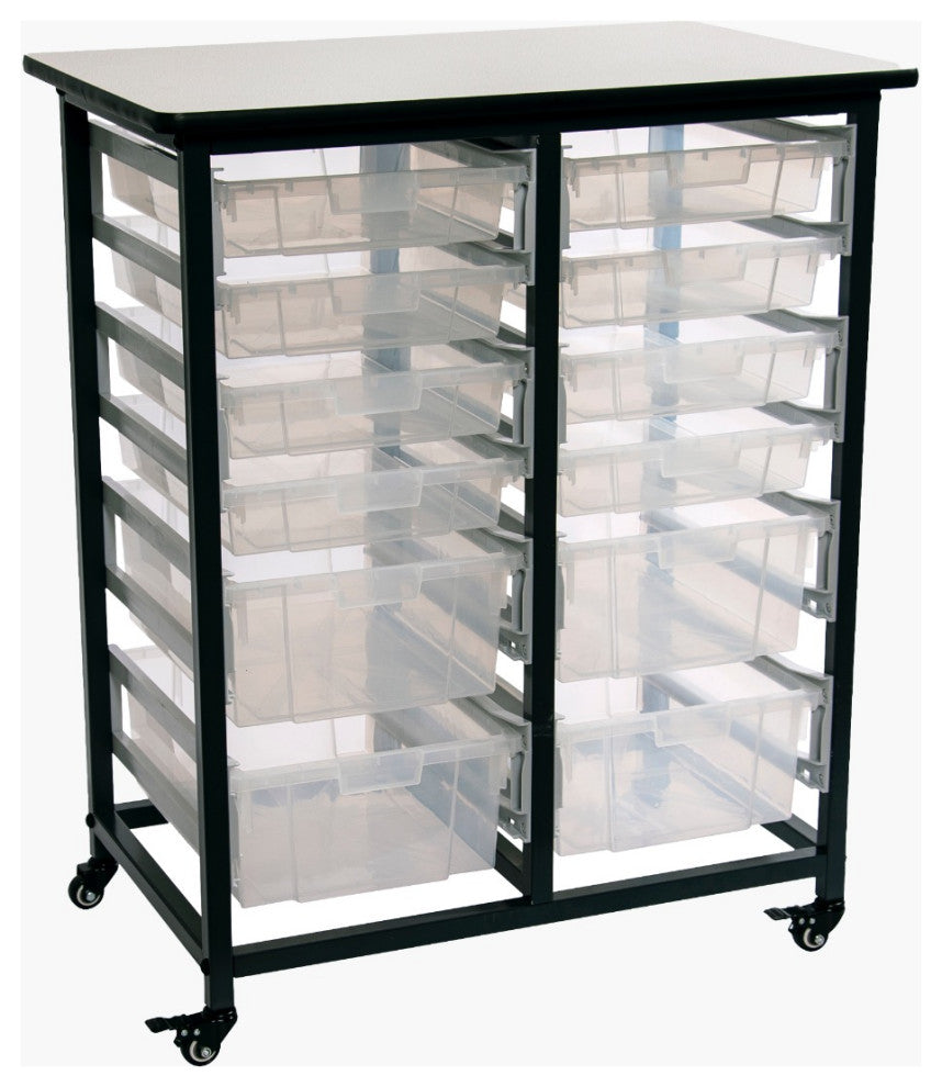 Mobile Storage Unit Double Row with Large and Small Clear Bins
