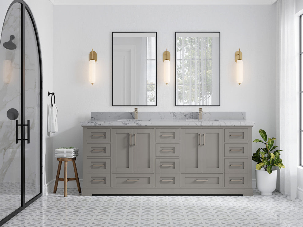 Boston 84 Double Sink Bath Vanity in Elephant Skin Gray 2" Venatino Quartz