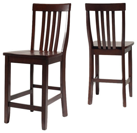 School House Barstool, Vintage Mahogany, 24" Seat Height, Set of 2