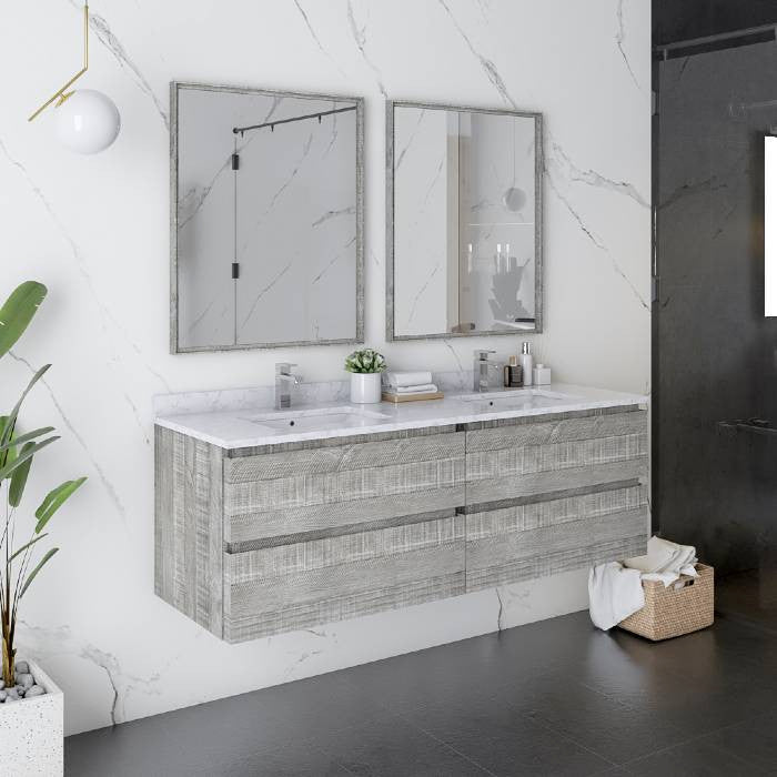 Fresca Formosa Modern 60" Ash Wall Hung Double Sink Vanity Set, Faucet Fft9161bn