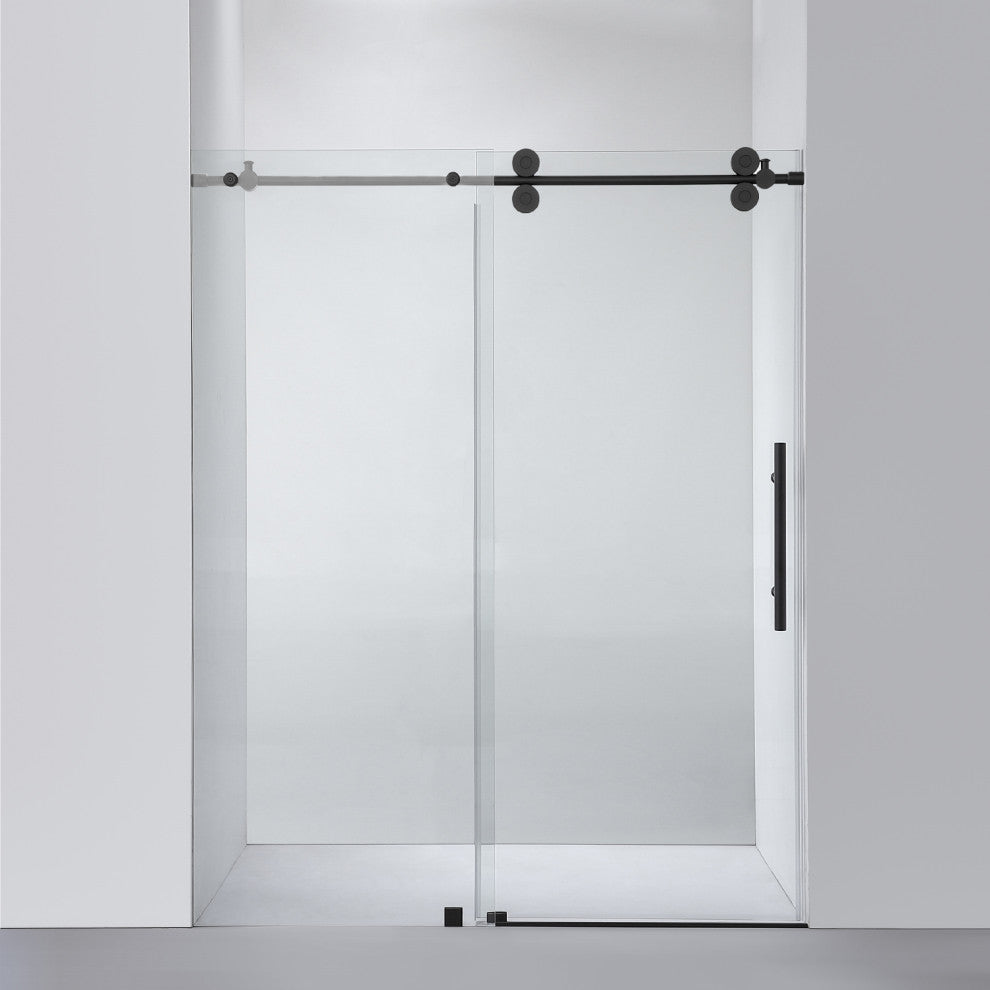 Villena Single Sliding Frameless Shower Door, Matte Black, 60"