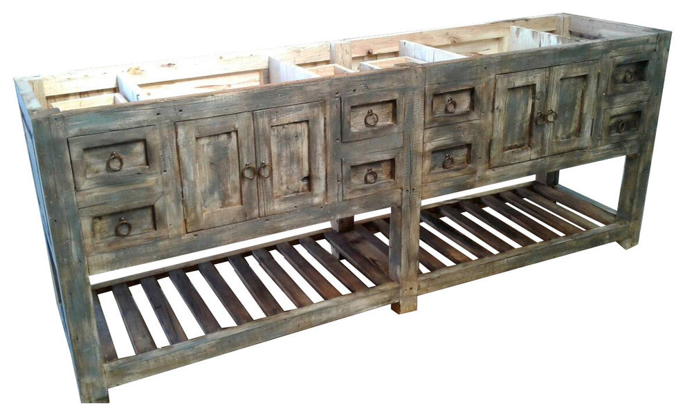 Belmont Rustic Bathroom Vanity Distressed Gray Ladder Shelf, 72"x20"x32"