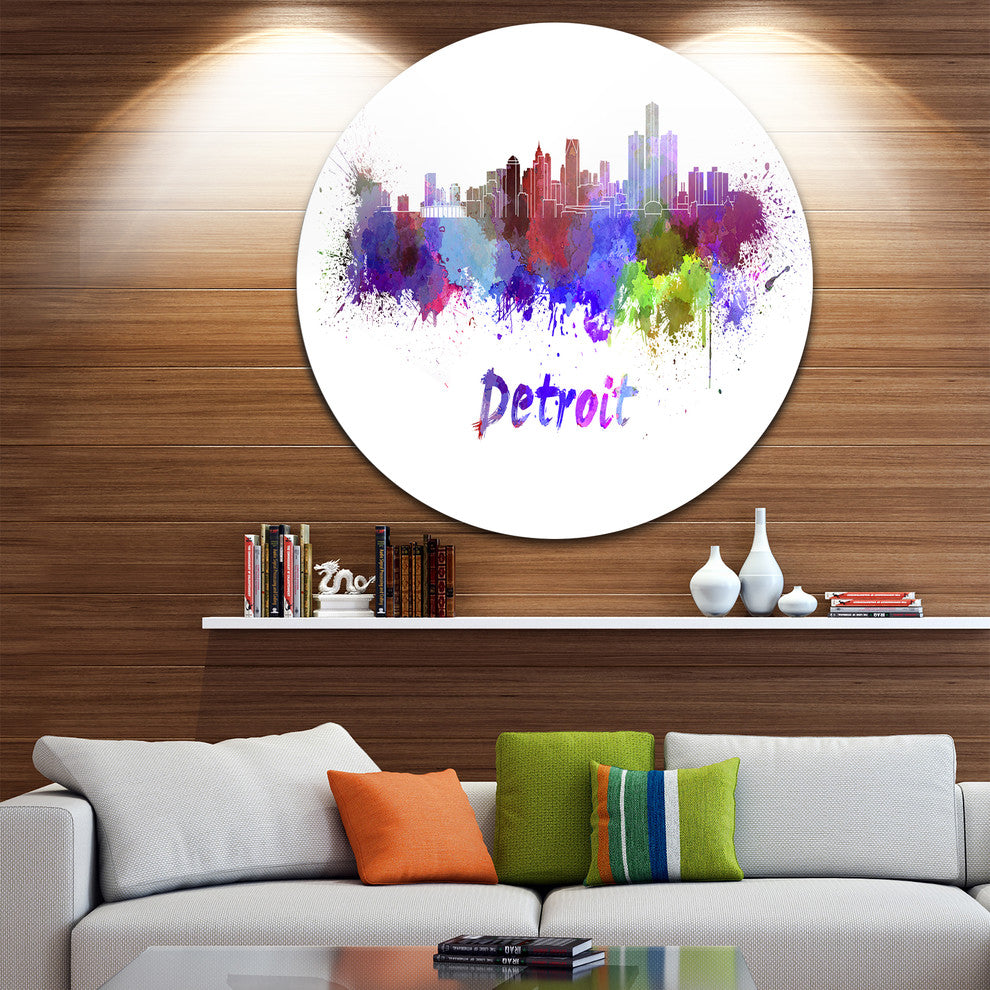 Detroit Skyline, Cityscape Disc Metal Wall Art, 11"