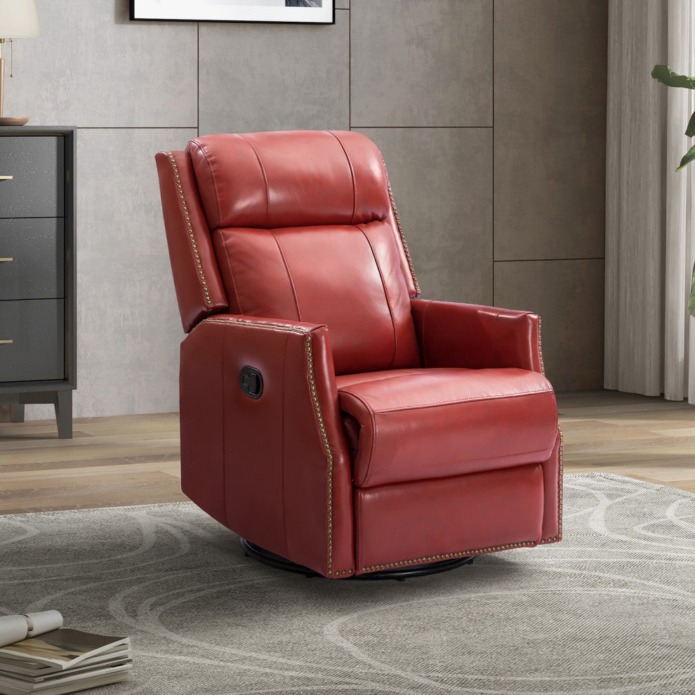Genuine Leather Manual Swivel Recliner, Red