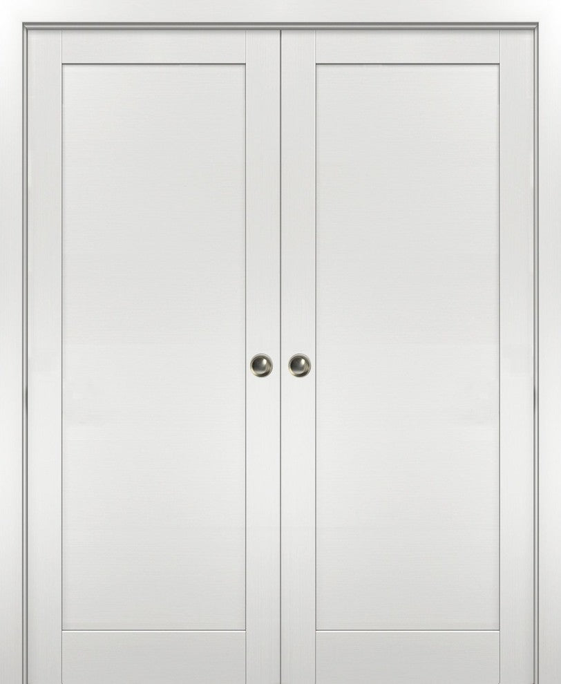 Double Pocket Doors 72 x 80 & Frames | Quadro 4111 White Ash | Solid Closet Door